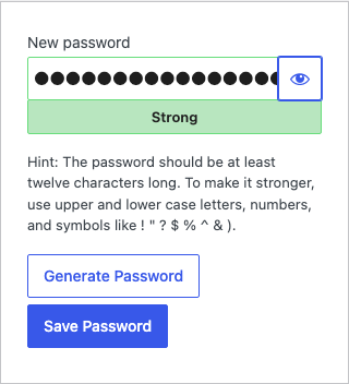 隔離WordPressの新パスワード保存実画面。入力値は伏せた状態でSave Passwordボタンを示す