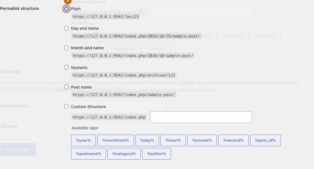 WordPressのパーマリンク選択肢。基本の変更前
